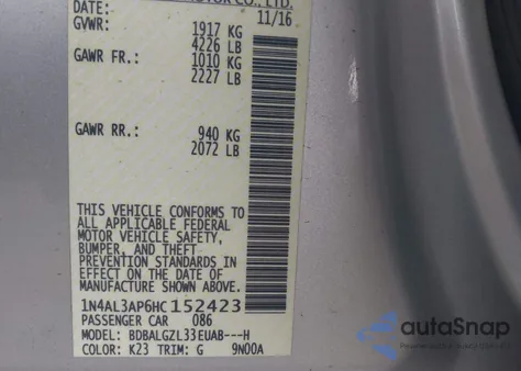 2017 Nissan Altima 2.5 S from USA, damaged, VIN 1N4AL3AP6HC152423